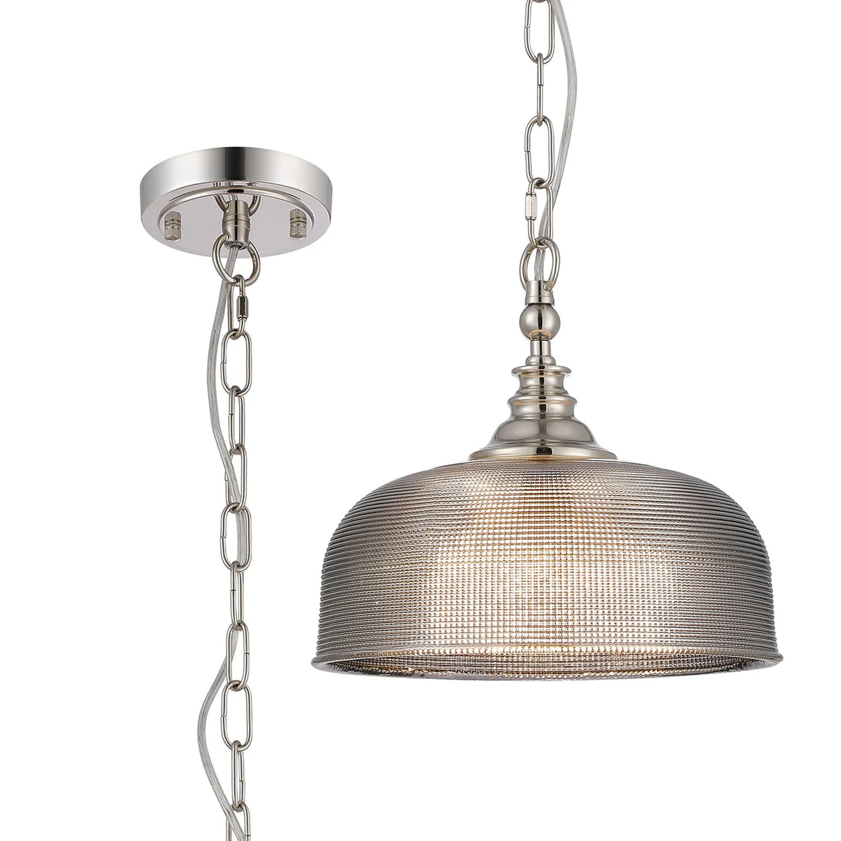 Gray Flush/Single Pendant, 1 Light Adjustable E27, Polished Nickel/Smoke Glass