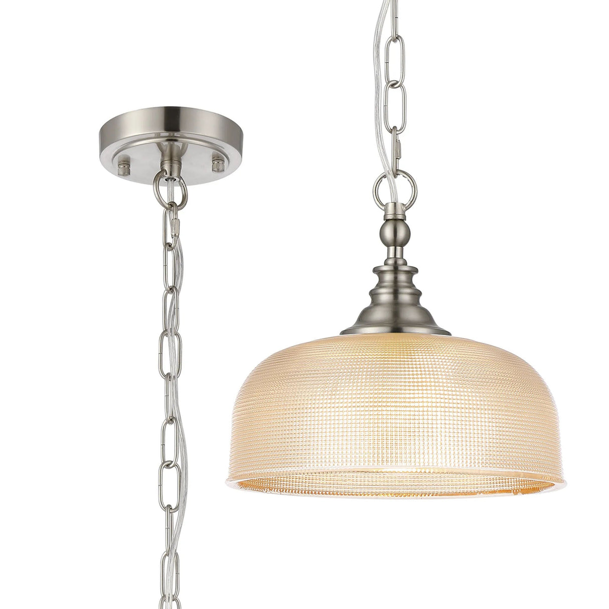 Gray Flush/Single Pendant, 1 Light Adjustable E27, Satin Nickel/Amber Glass