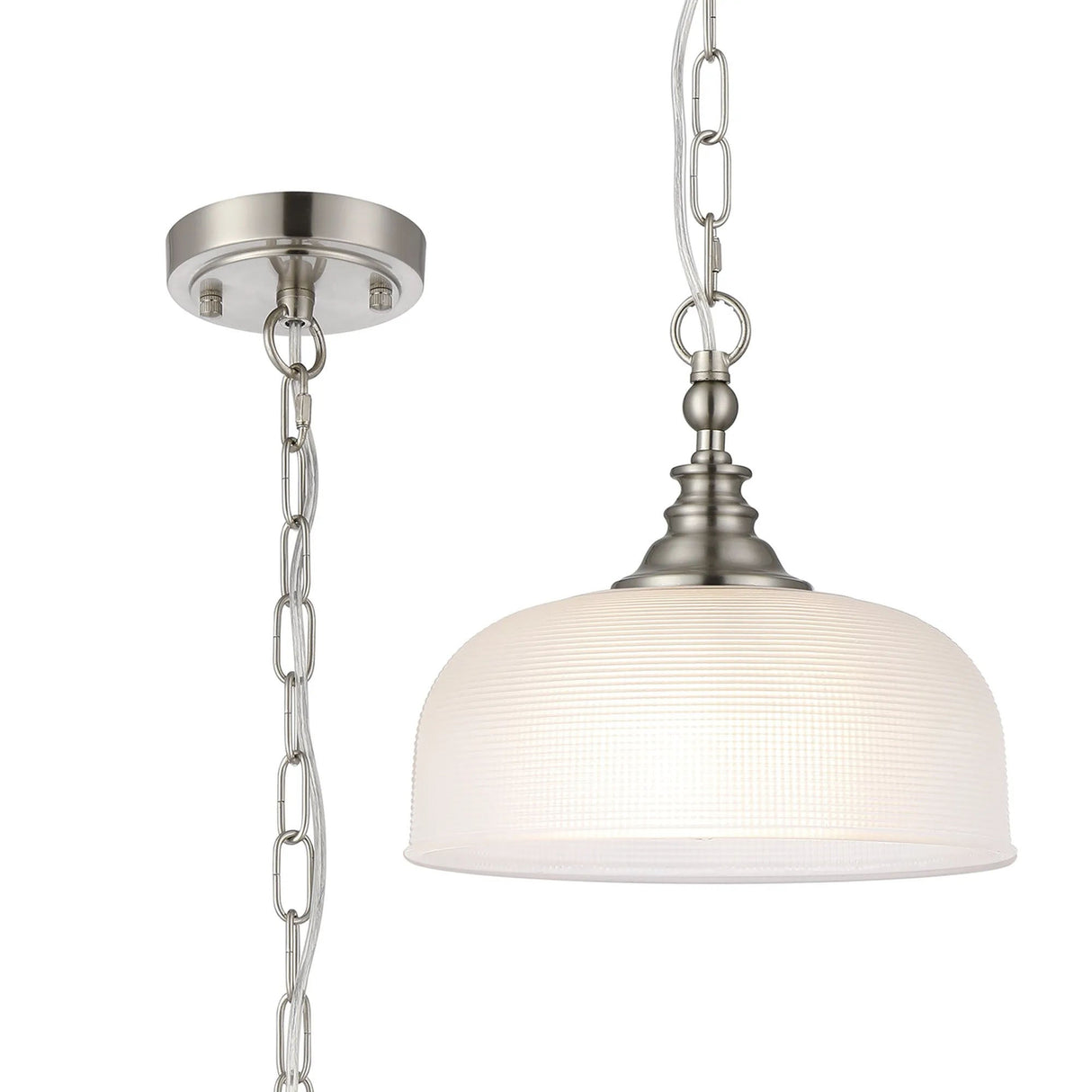 Gray Flush/Single Pendant, 1 Light Adjustable E27, Satin Nickel/Clear Glass