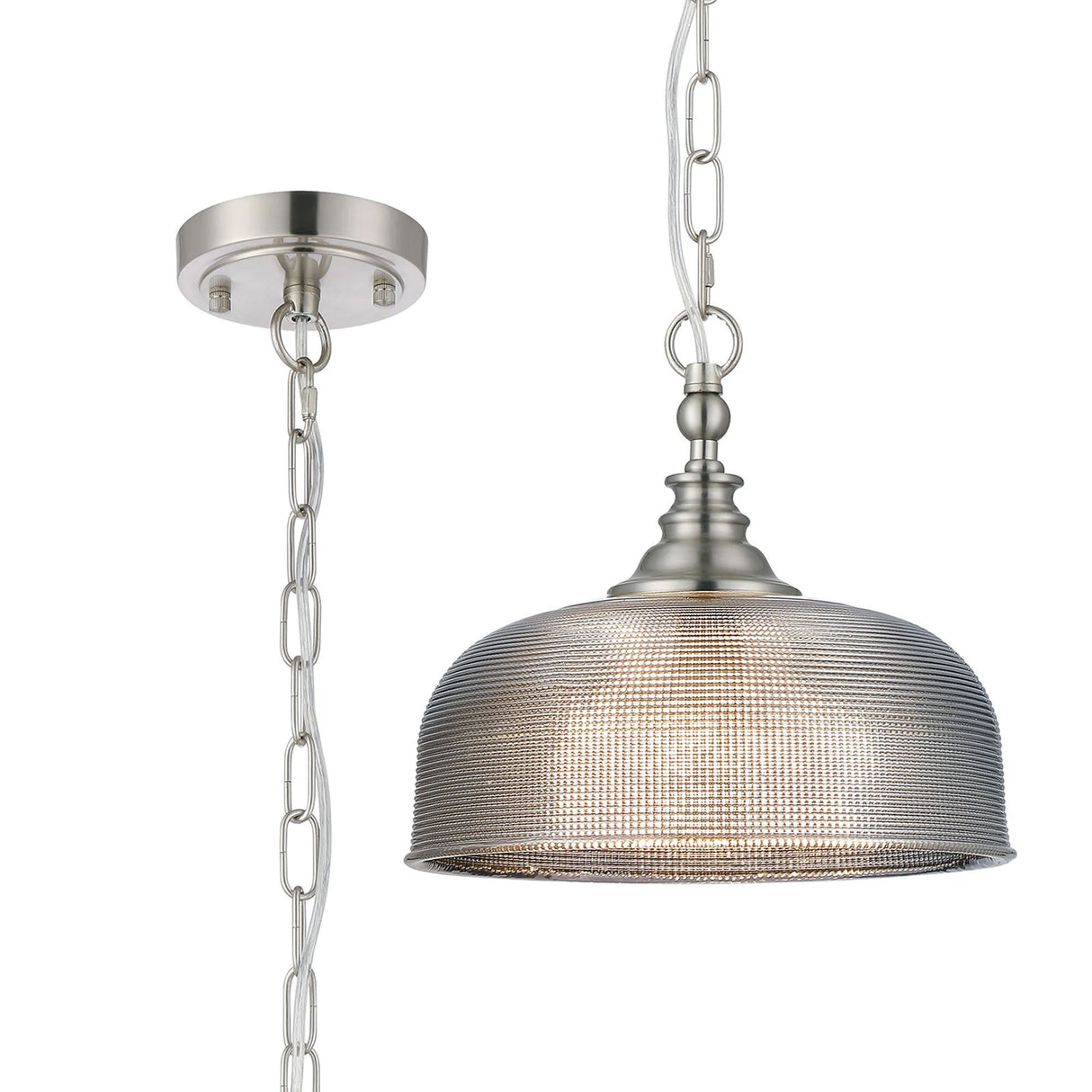 Gray Flush/Single Pendant, 1 Light Adjustable E27, Satin Nickel/Smoke Glass