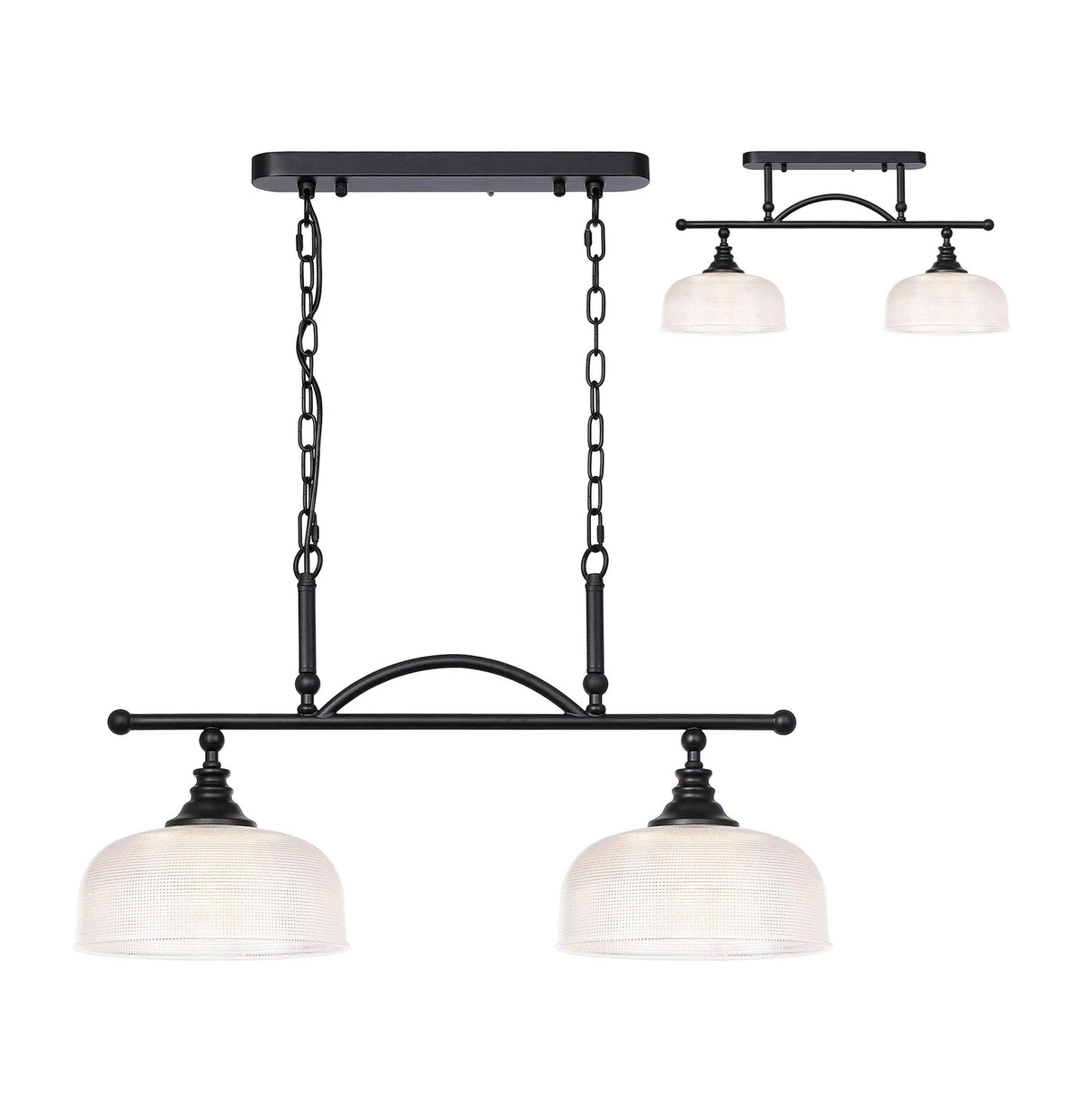 Gray Semi Flush/Pendant Bar, 2 Light Adjustable E27, Satin Black/Clear Glass