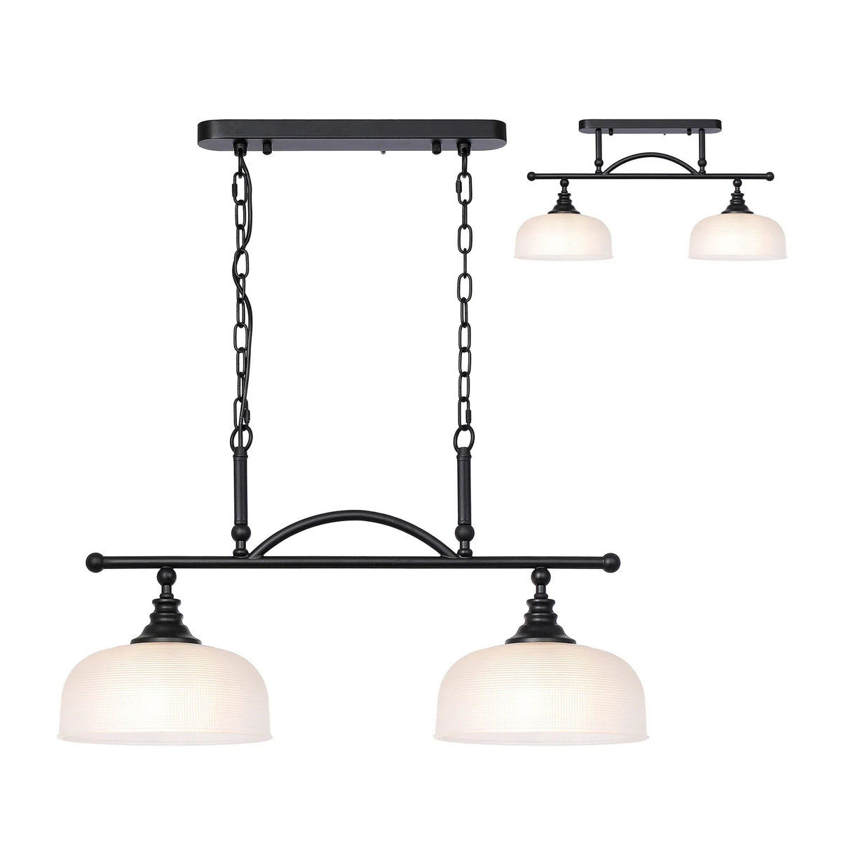 Gray Semi Flush/Pendant Bar, 2 Light Adjustable E27, Satin Black/Frosted Glass