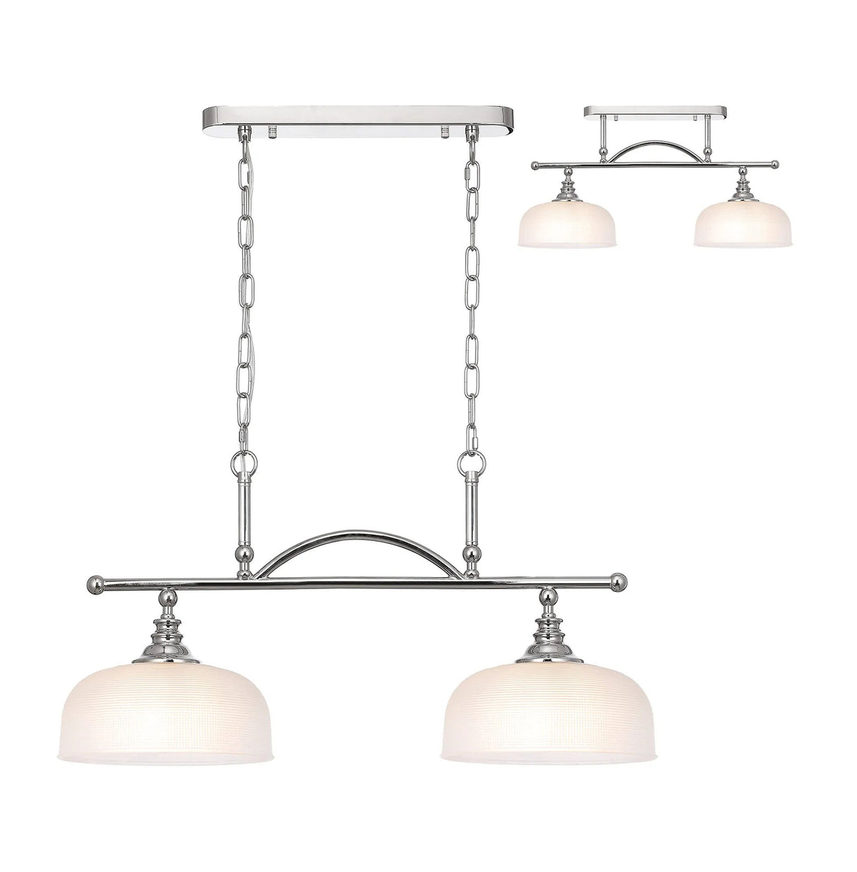 Gray Semi Flush/Pendant Bar, 2 Light Adjustable E27, Polished Nickel/Frosted Glass