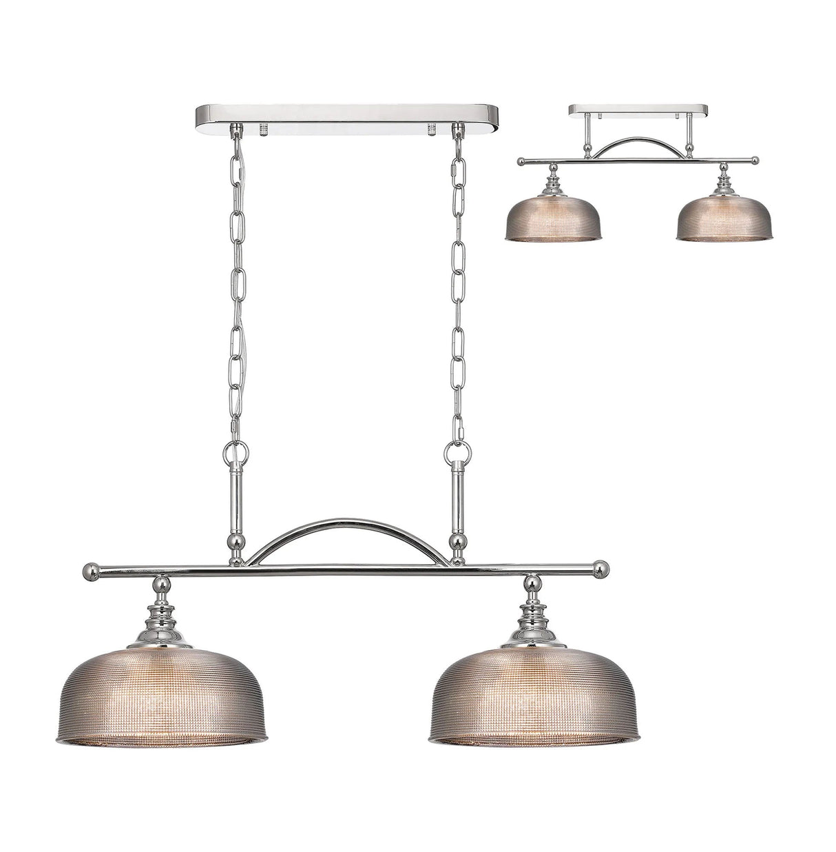Gray Semi Flush/Pendant Bar, 2 Light Adjustable E27, Polished Nickel/Smoke Glass