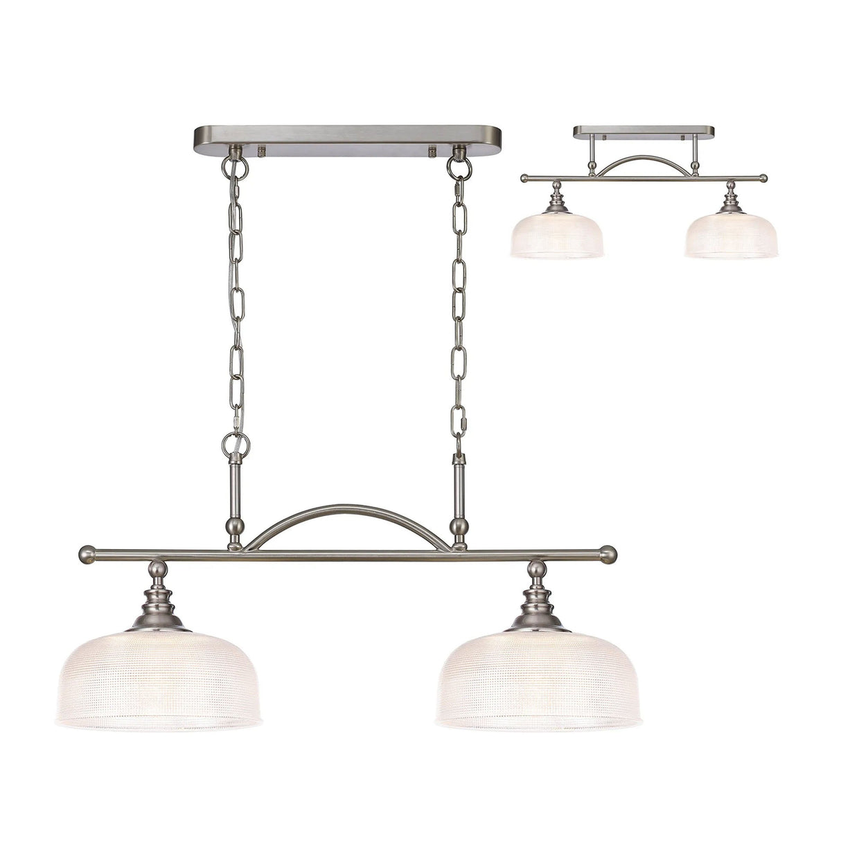 Gray Semi Flush/Pendant Bar, 2 Light Adjustable E27, Satin Nickel/Clear Glass