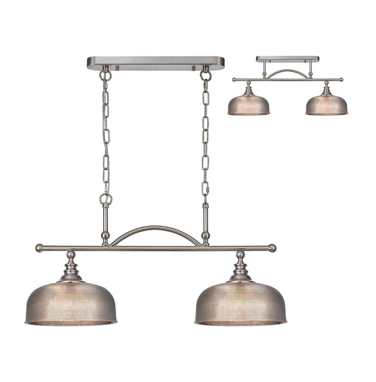 Gray Semi Flush/Pendant Bar, 2 Light Adjustable E27, Satin Nickel/Smoke Glass