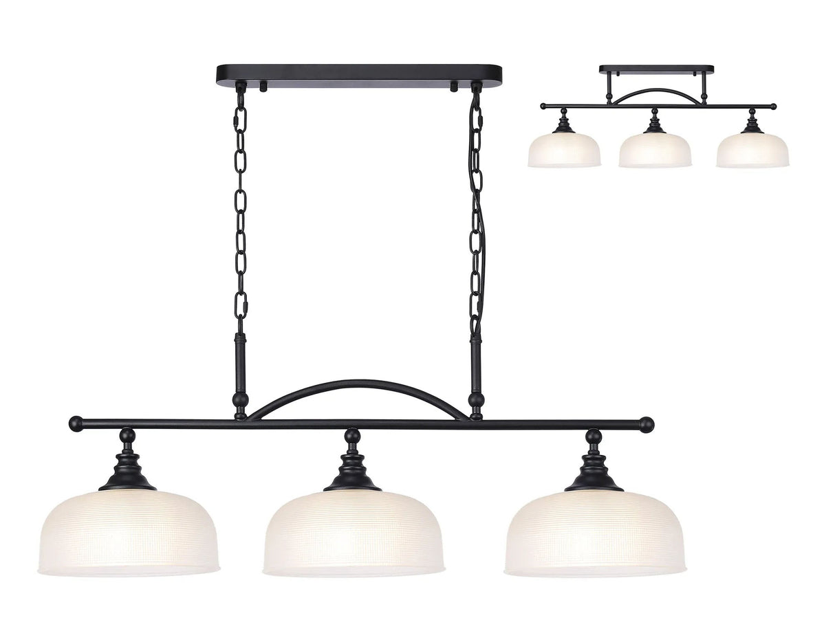 Gray Semi Flush/Pendant Bar, 3 Light Adjustable E27, Satin Black/Frosted Glass