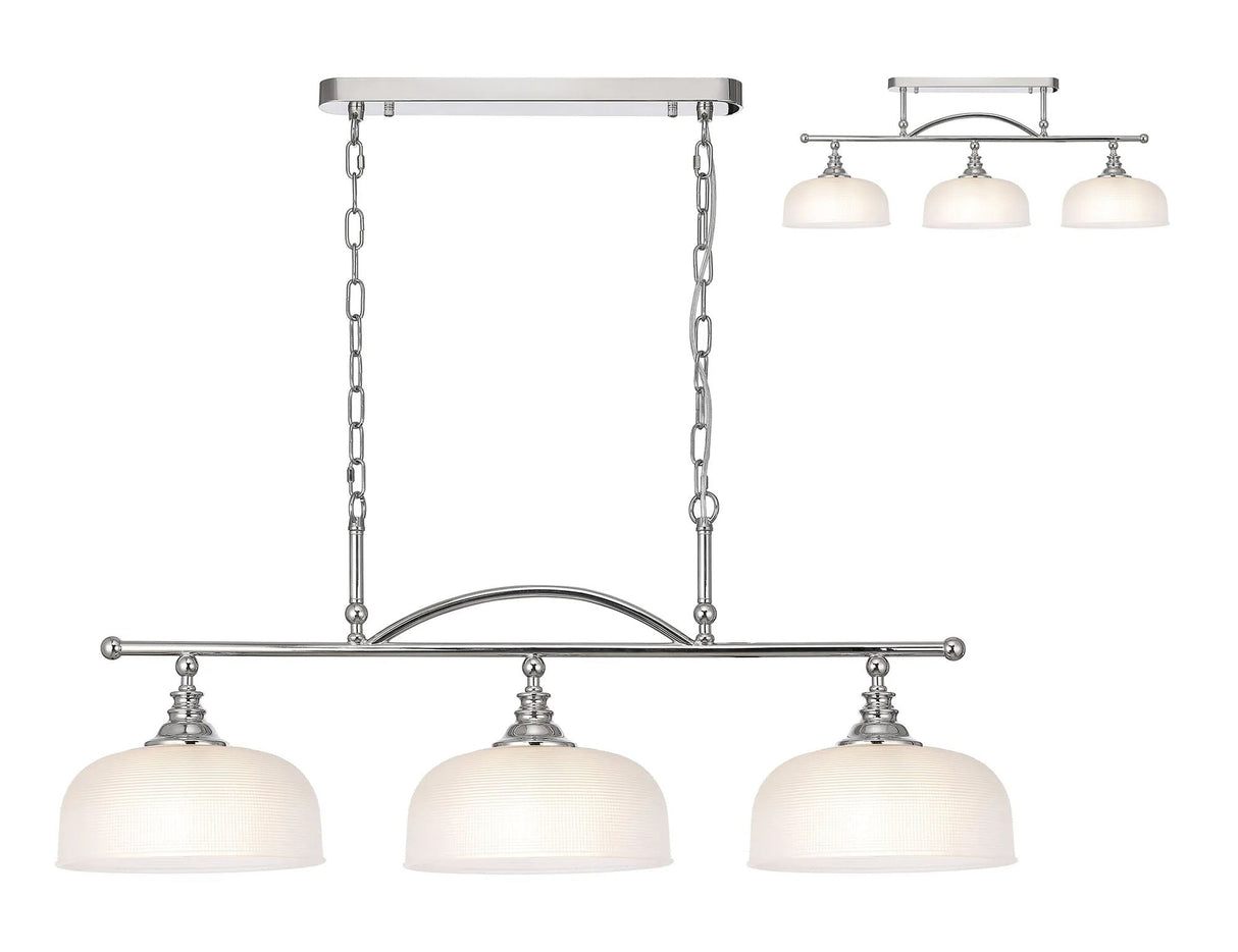 Gray Semi Flush/Pendant Bar, 3 Light Adjustable E27, Polished Nickel/Frosted Glass