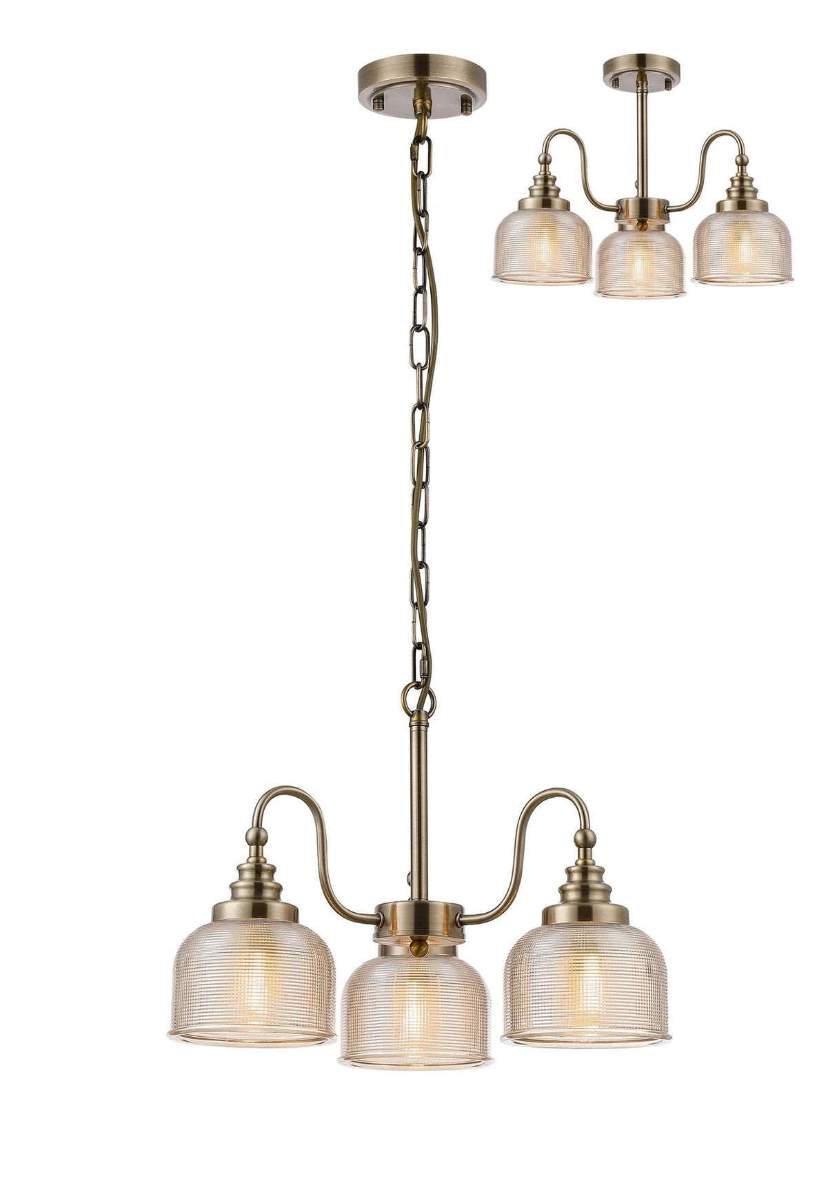 Gray Semi Flush/Pendant, 3 Light E27, Antique Brass/Amber Glass
