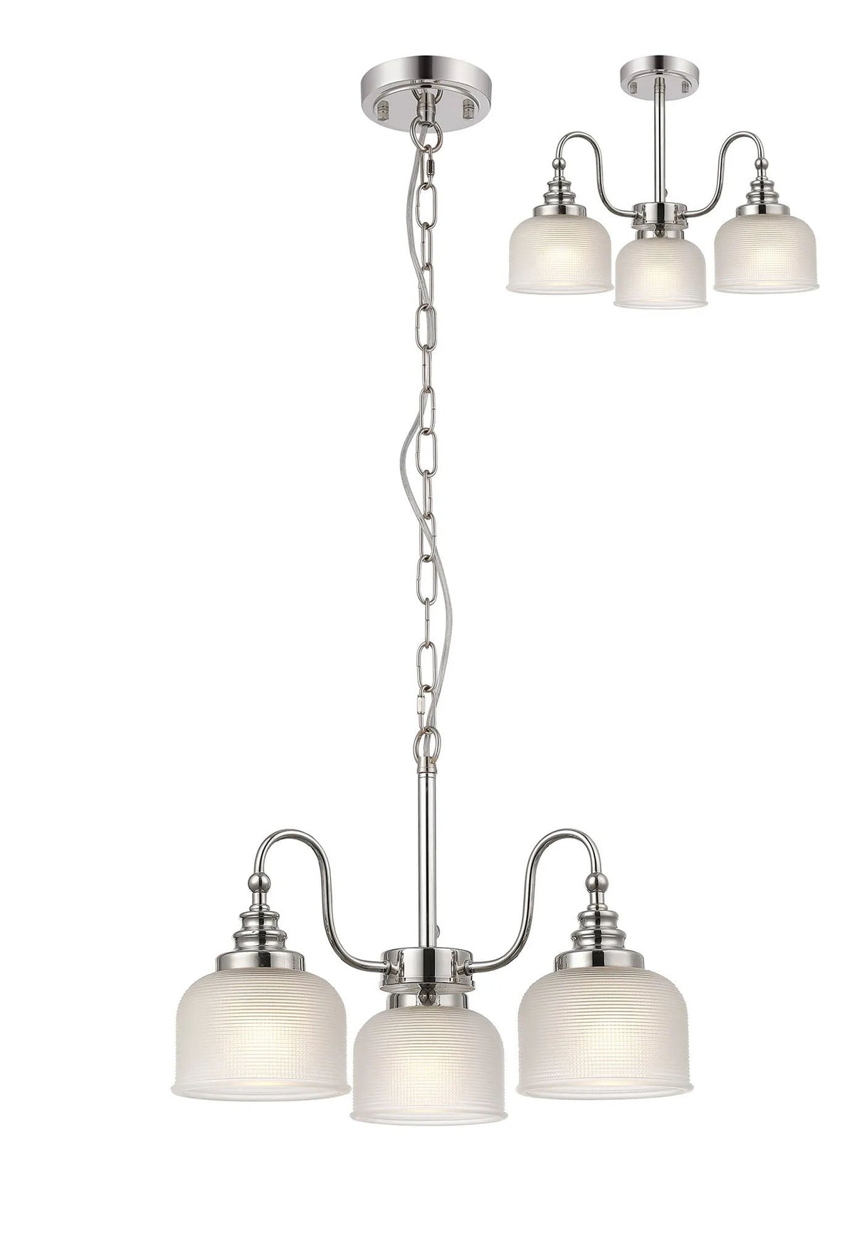 Gray Semi Flush/Pendant, 3 Light E27, Polished Nickel/Frosted Glass