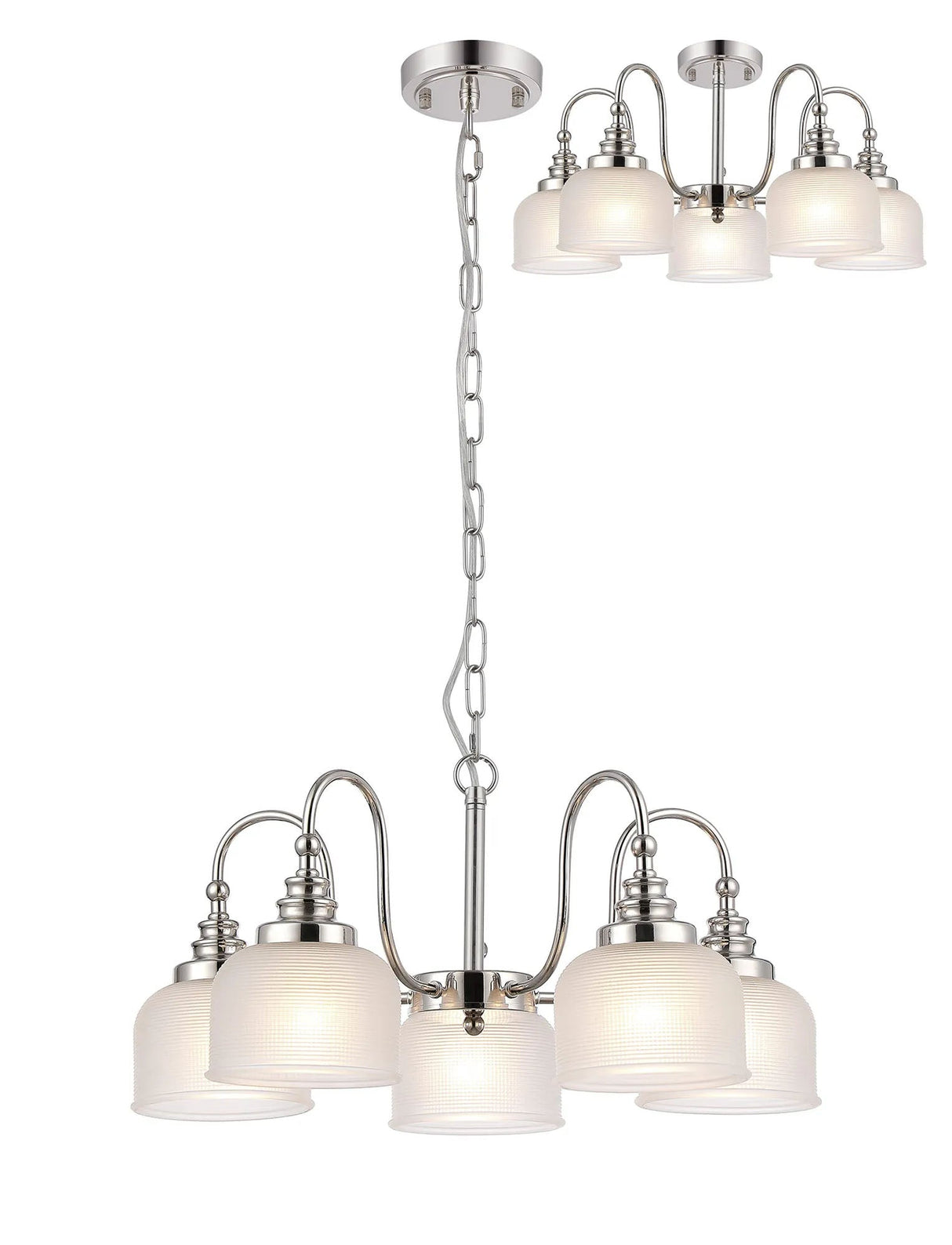 Gray Semi Flush/Pendant, 5 Light E27, Polished Nickel/Frosted Glass