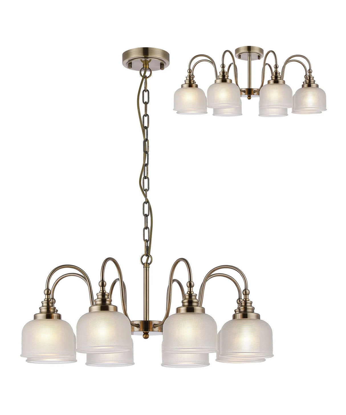 Gray Semi Flush/Pendant, 8 Light E27, Antique Brass/Frosted Glass