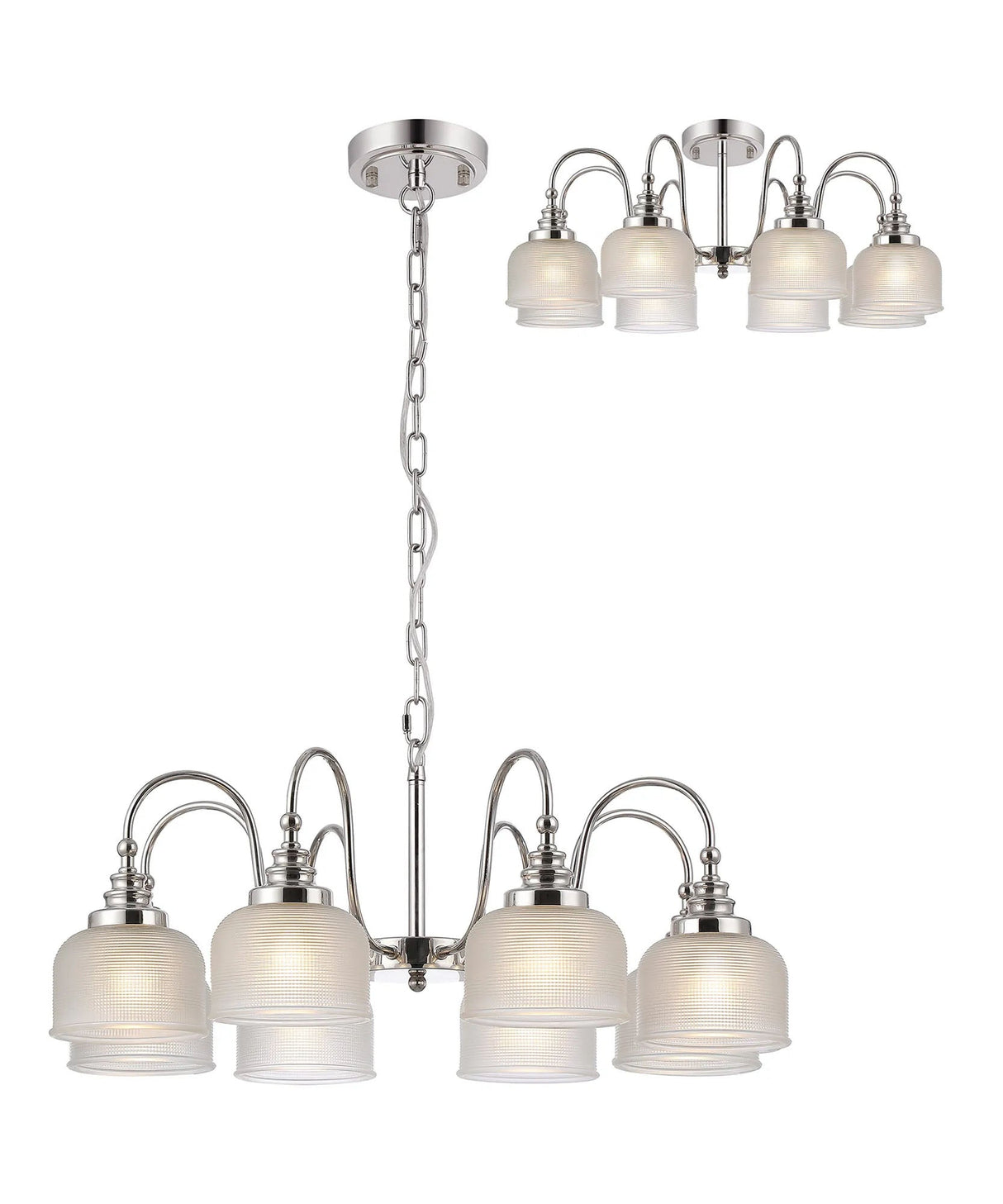 Gray Semi Flush/Pendant, 8 Light E27, Polished Nickel/Frosted Glass