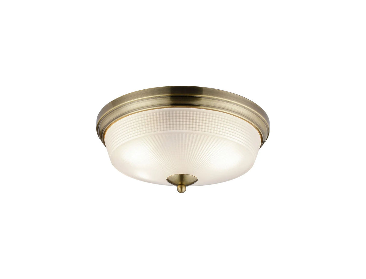 Gray 2 Light E27 Flush Ceiling Light, Antique Brass/Frosted Glass
