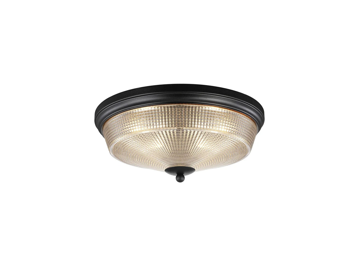 Gray 2 Light E27 Flush Ceiling Light, Satin Black/Amber Glass