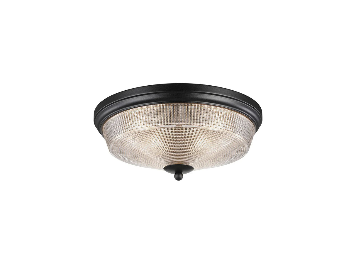 Gray 2 Light E27 Flush Ceiling Light, Satin Black/Clear Glass