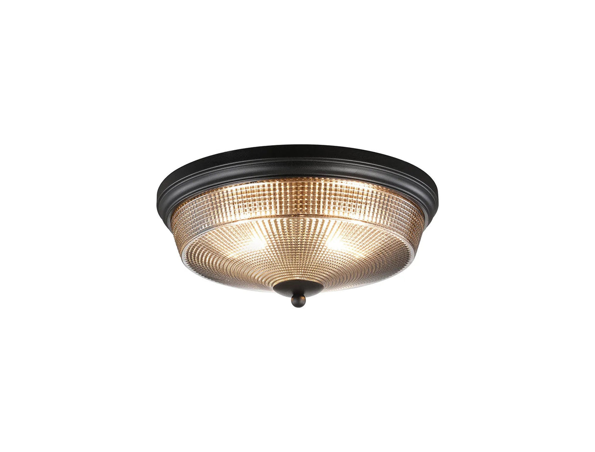 Gray 2 Light E27 Flush Ceiling Light, Satin Black/Smoke Glass