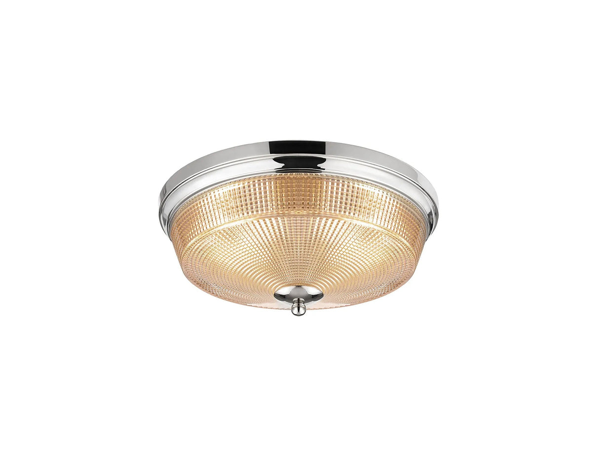 Gray 2 Light E27 Flush Ceiling Light, Polished Nickel/Amber Glass
