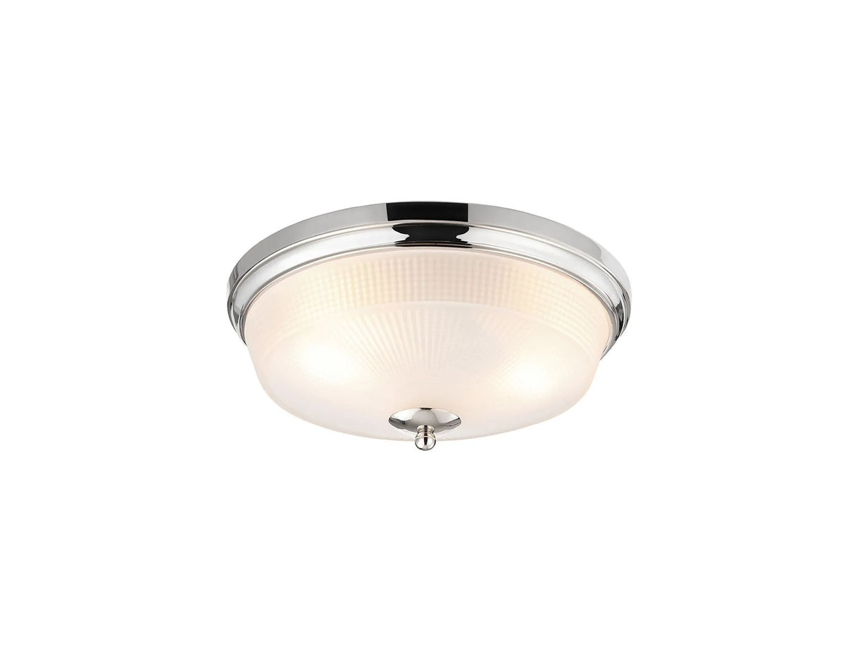 Gray 2 Light E27 Flush Ceiling Light, Polished Nickel/Frosted Glass