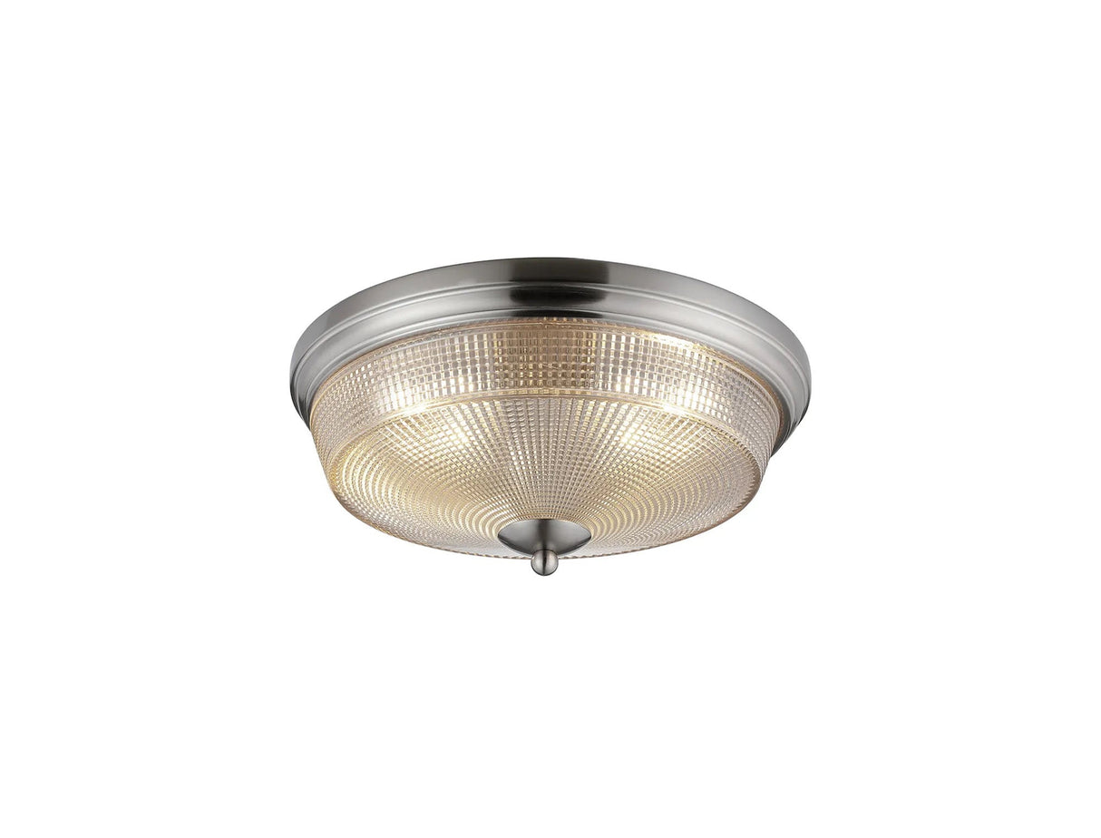 Gray 2 Light E27 Flush Ceiling Light, Satin Nickel/Amber Glass