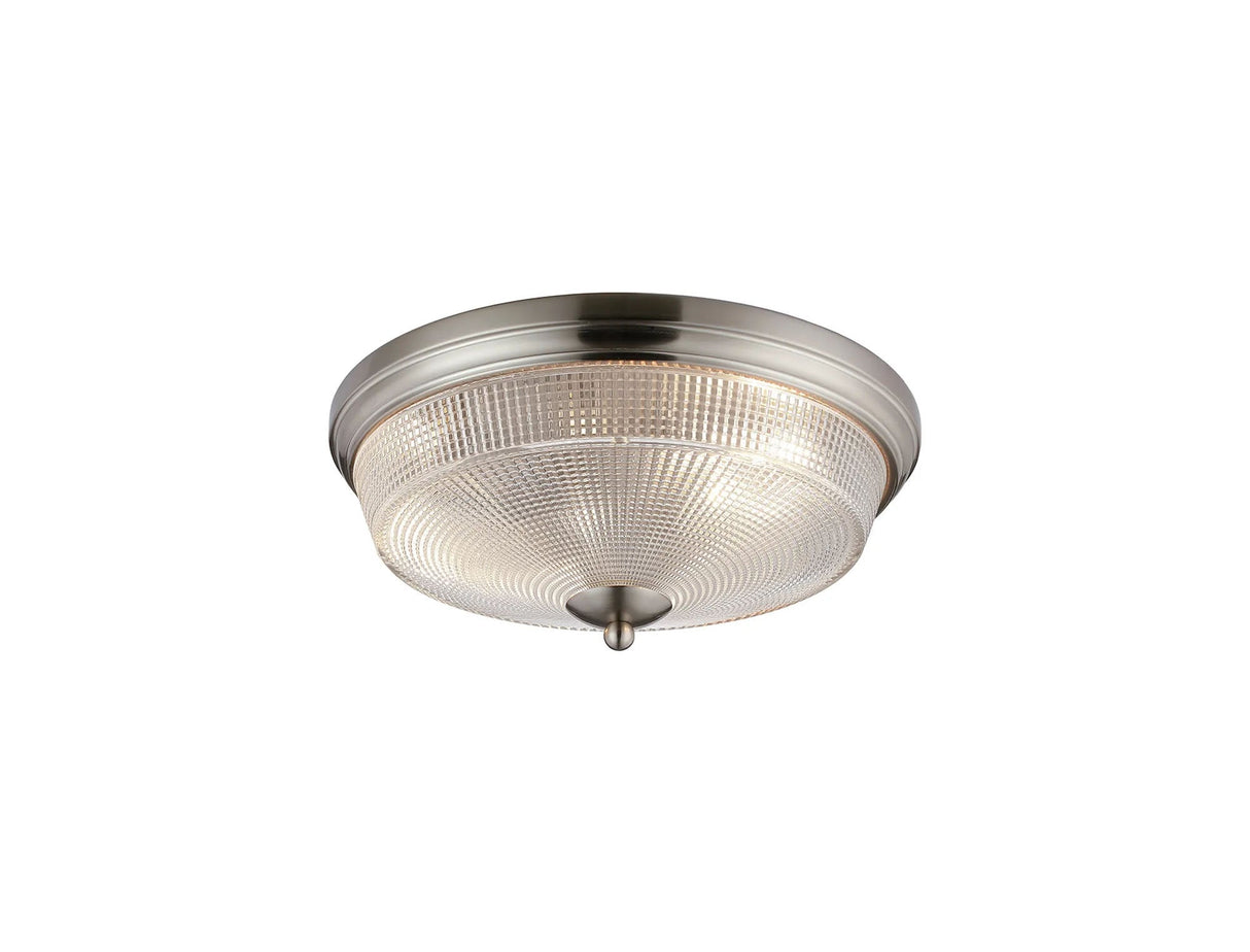 Gray 2 Light E27 Flush Ceiling Light, Satin Nickel/Clear Glass