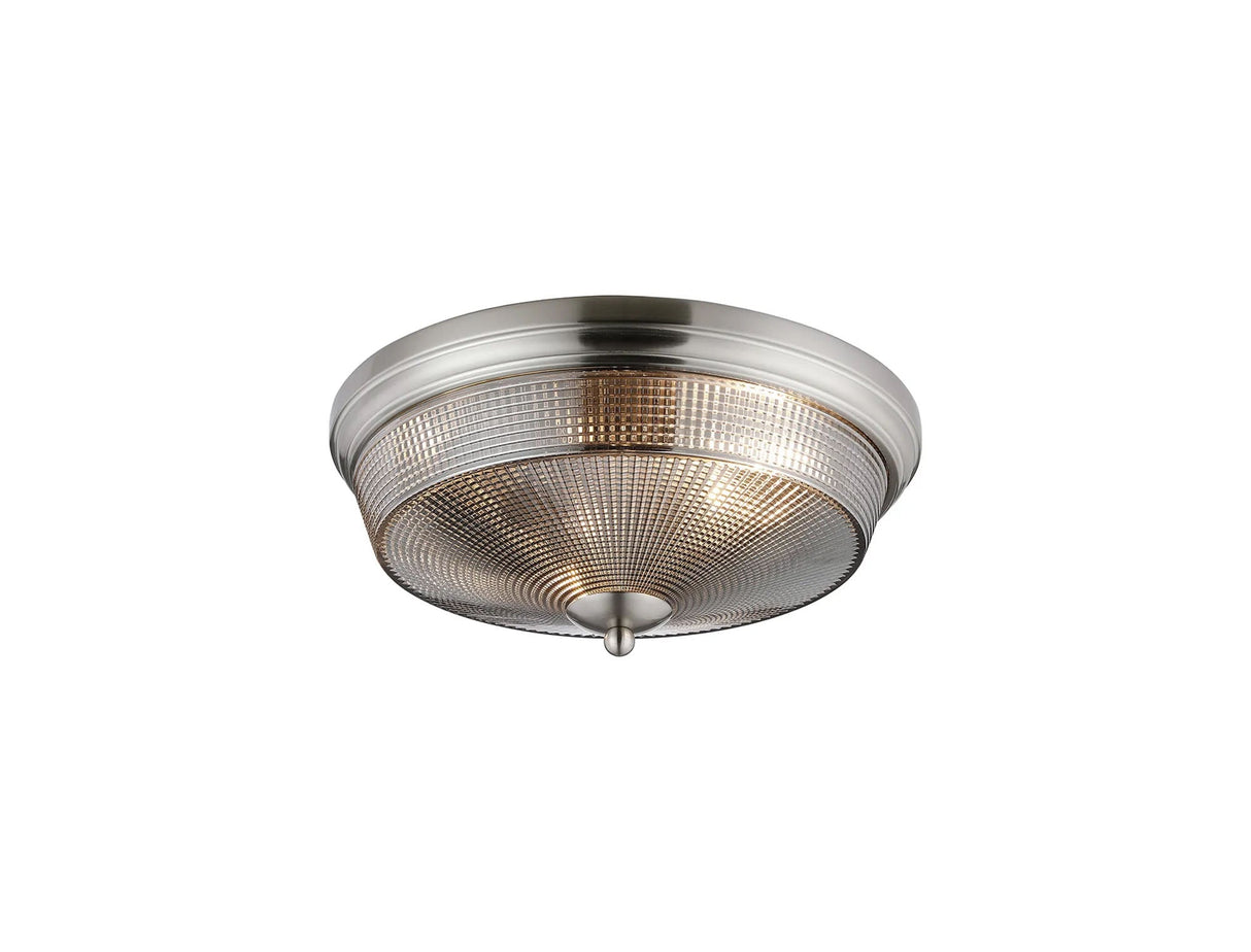Gray 2 Light E27 Flush Ceiling Light, Satin Nickel/Smoke Glass