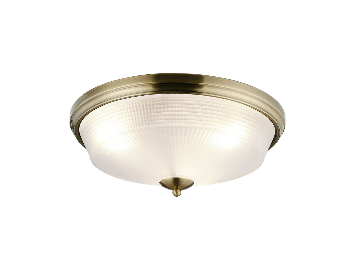 Gray 3 Light E27 Flush Ceiling Light, Antique Brass/Frosted Glass
