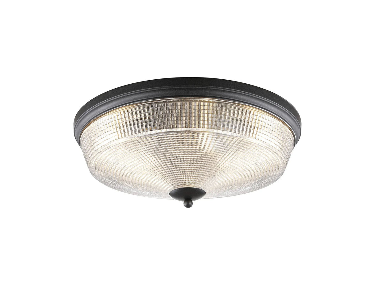 Gray 3 Light E27 Flush Ceiling Light, Satin Black/Clear Glass