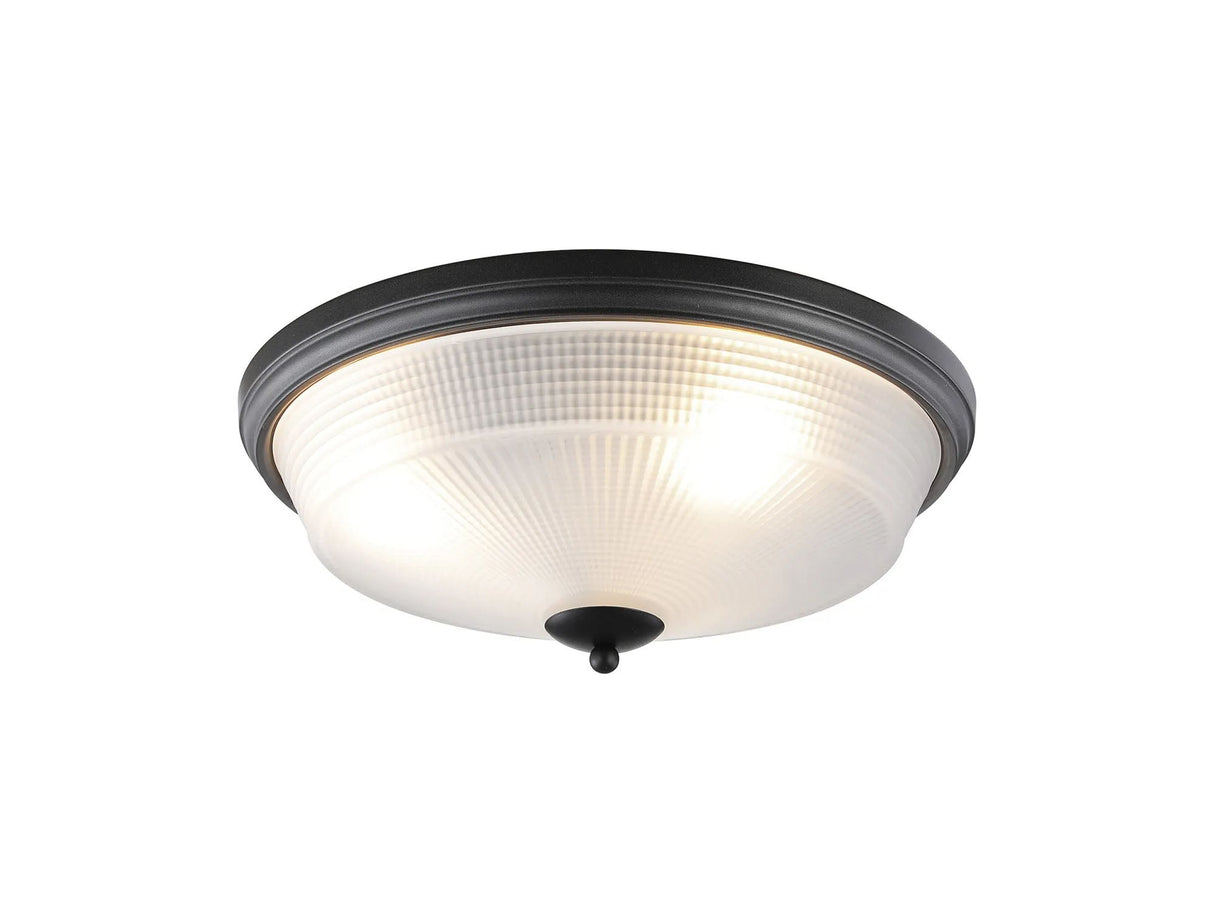 Gray 3 Light E27 Flush Ceiling Light, Satin Black/Frosted Glass