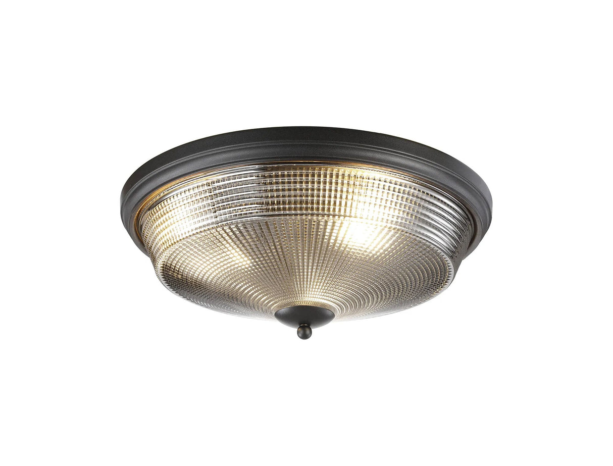 Gray 3 Light E27 Flush Ceiling Light, Satin Black/Smoke Glass