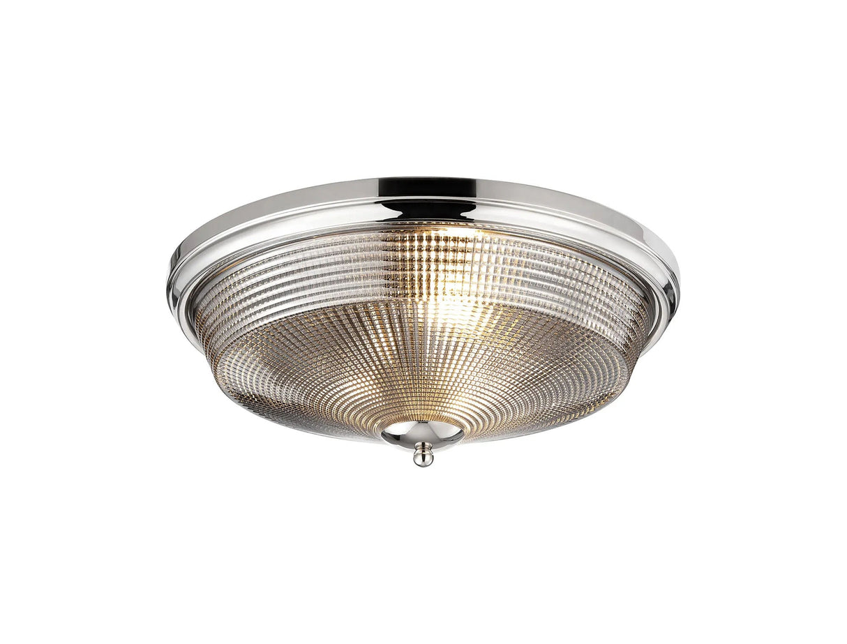 Gray 3 Light E27 Flush Ceiling Light, Polished Nickel/Smoke Glass