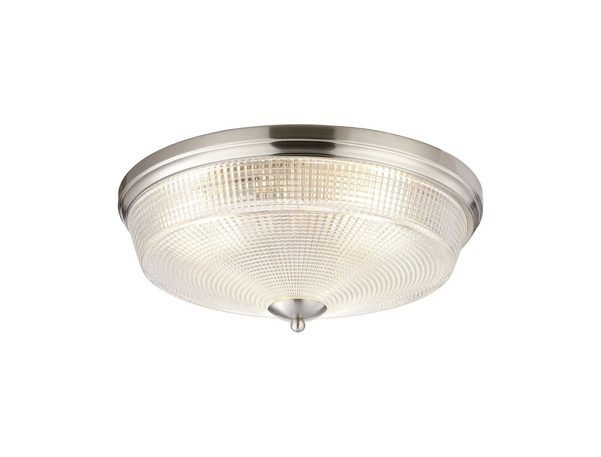 Gray 3 Light E27 Flush Ceiling Light, Satin Nickel/Clear Glass