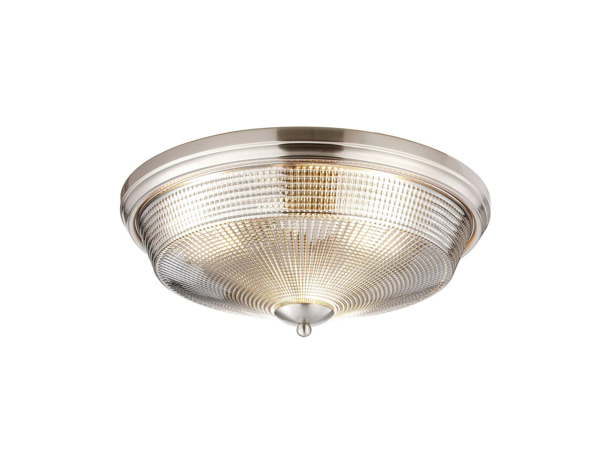 Gray 3 Light E27 Flush Ceiling Light, Satin Nickel/Smoke Glass