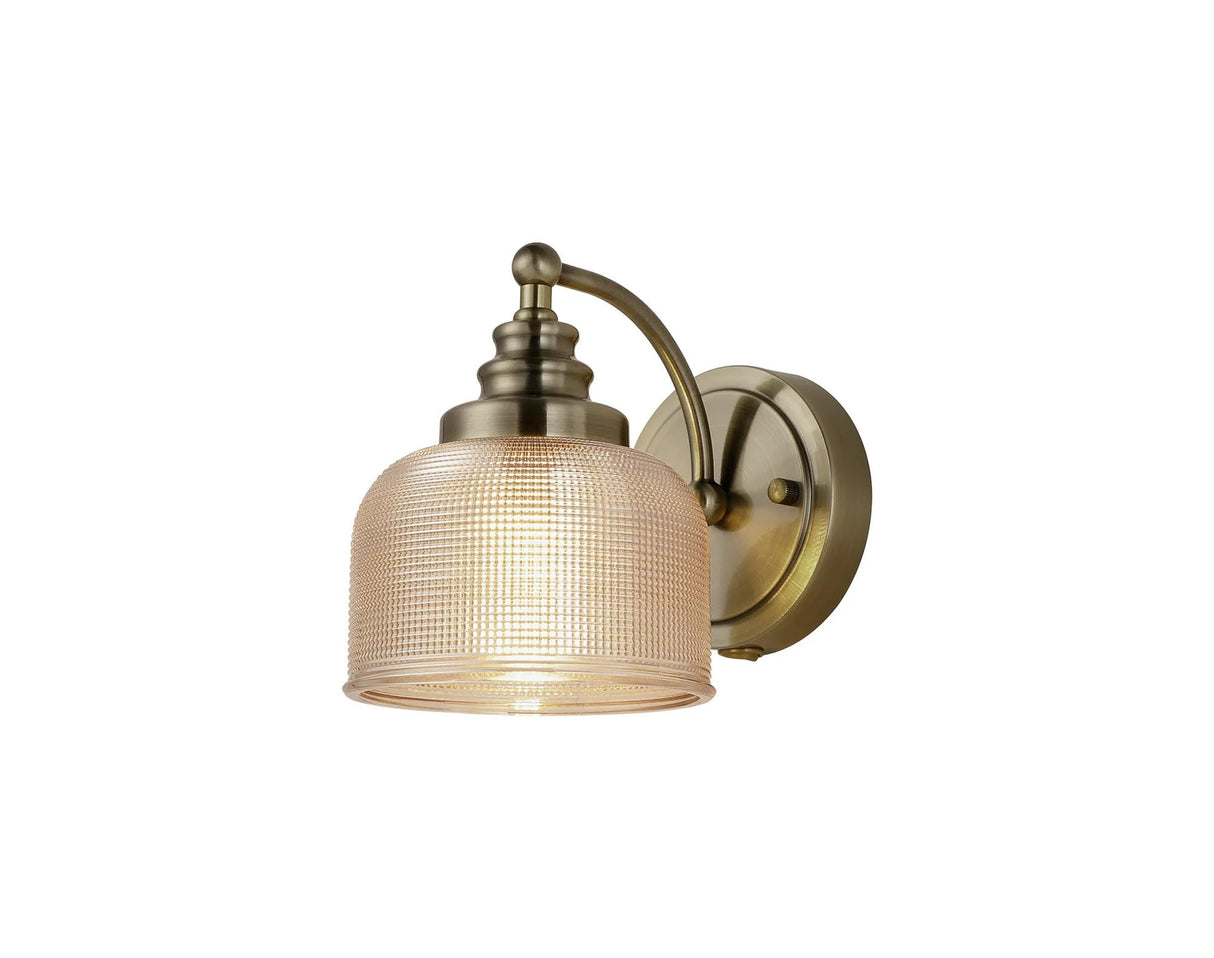 Gray Switched Wall Light, 1 Light E27 Antique Brass/Amber Glass