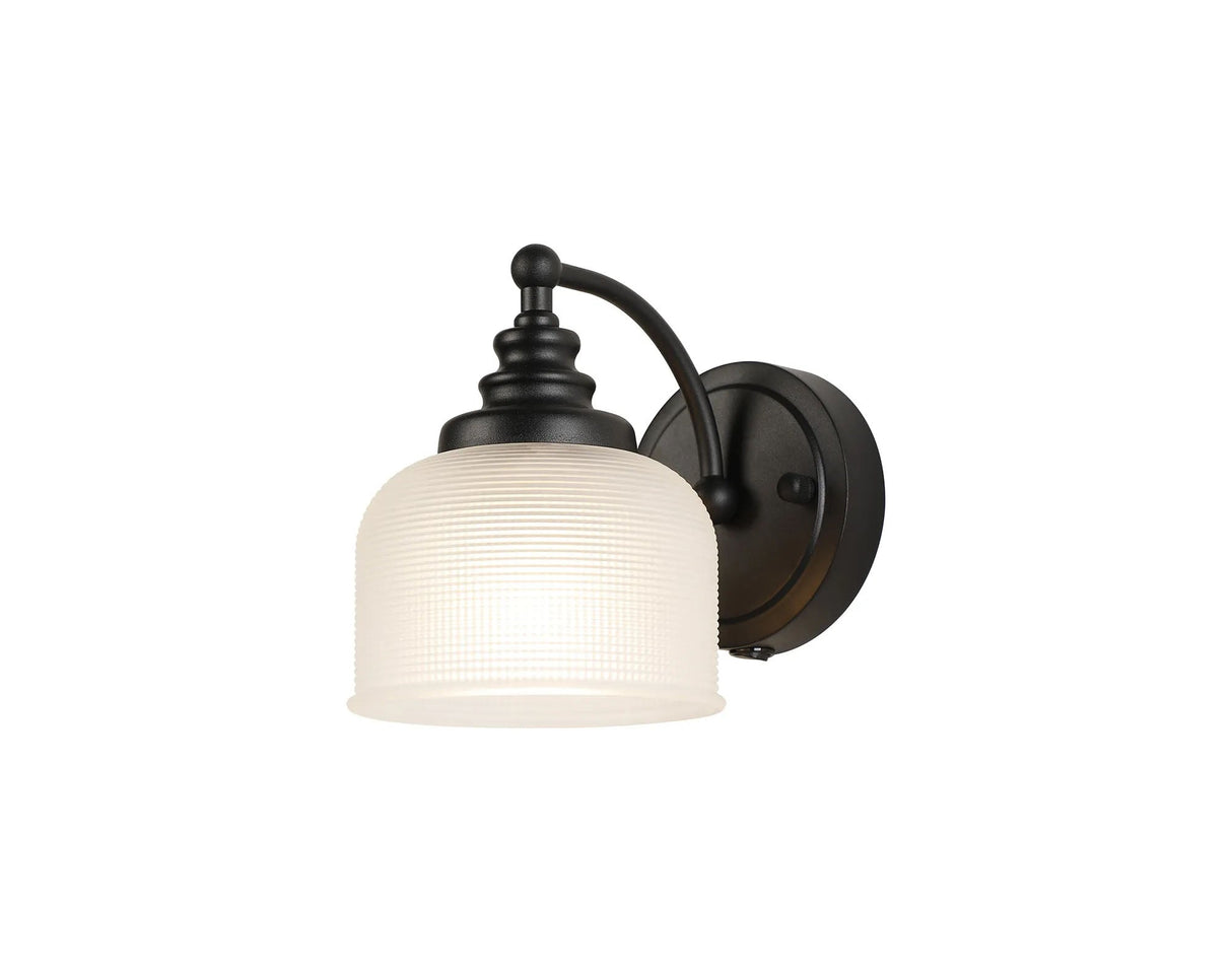 Gray Switched Wall Light, 1 Light E27 Satin Black/Frosted Glass