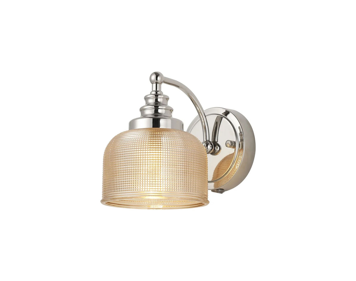 Gray Switched Wall Light, 1 Light E27 Polished Nickel/Amber Glass