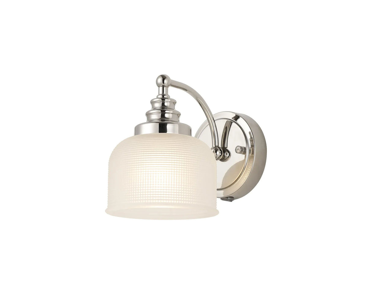 Gray Switched Wall Light, 1 Light E27 Polished Nickel/Frosted Glass