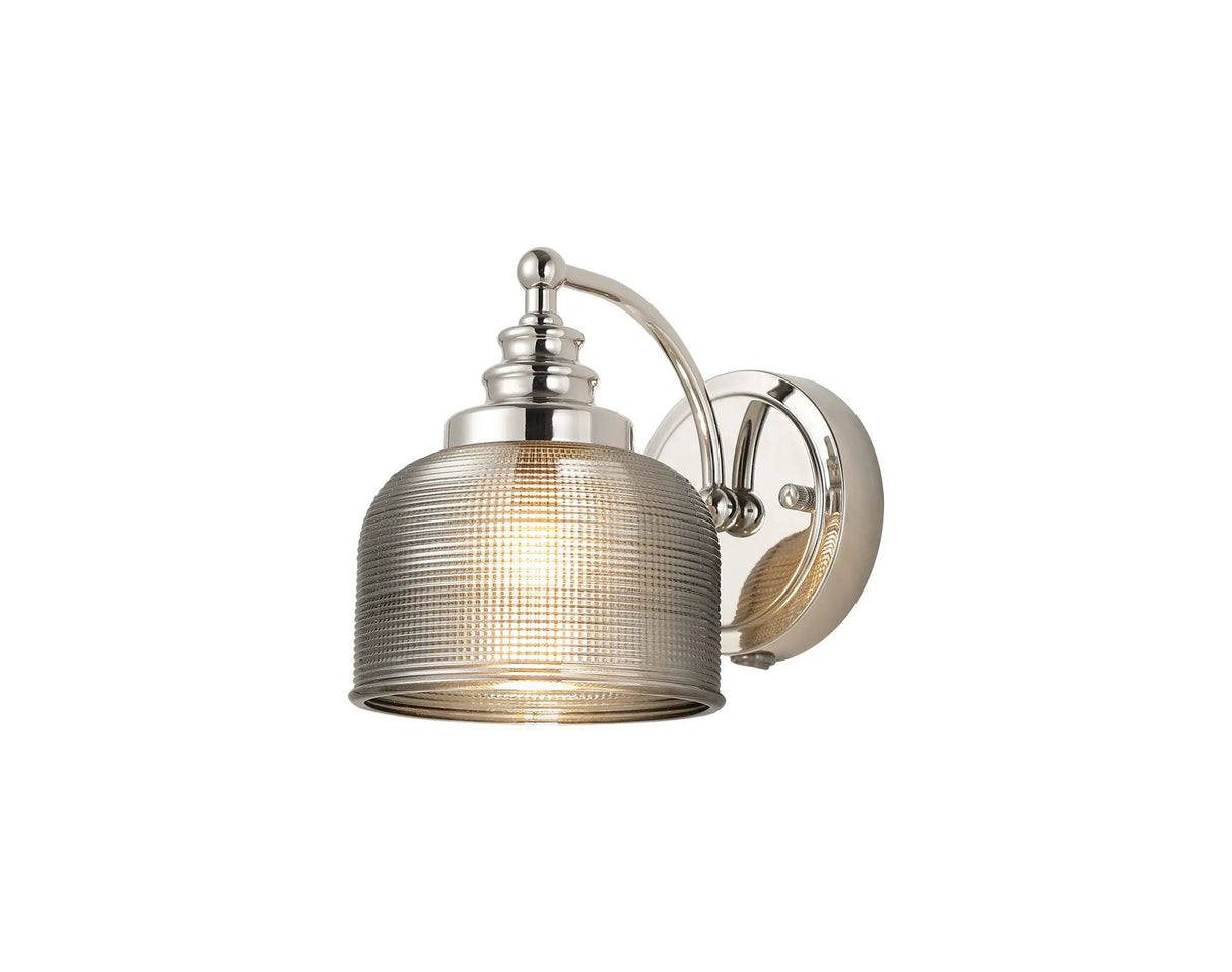 Gray Switched Wall Light, 1 Light E27 Polished Nickel/Smoke Glass