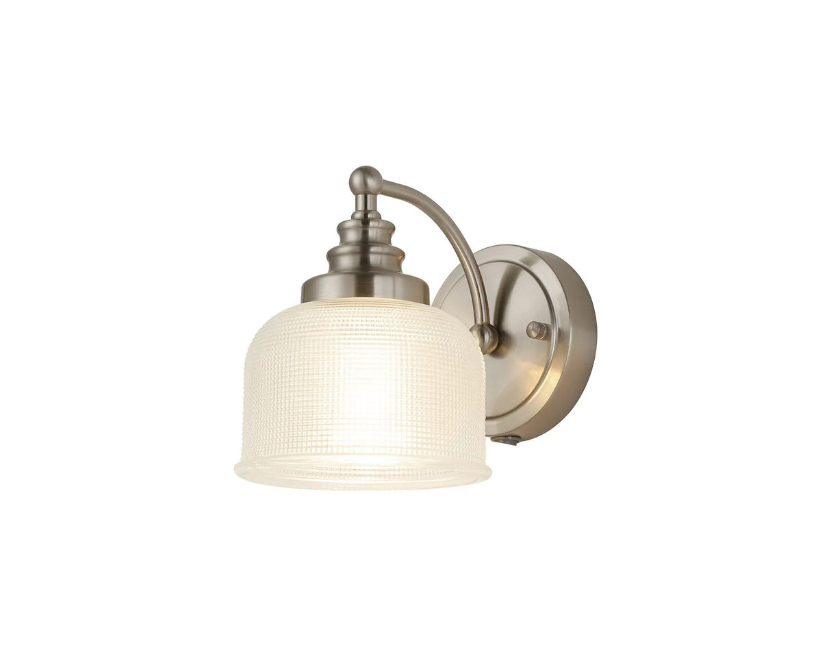 Gray Switched Wall Light, 1 Light E27 Satin Nickel/Clear Glass
