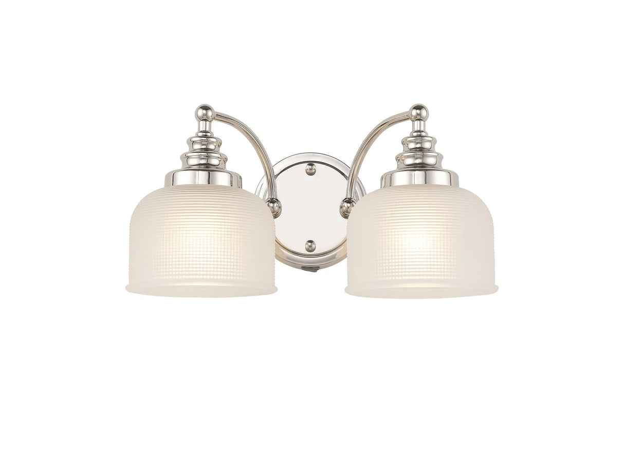 Gray Switched Double Wall Light, 2 Light E27 Polished Nickel/Frosted Glass
