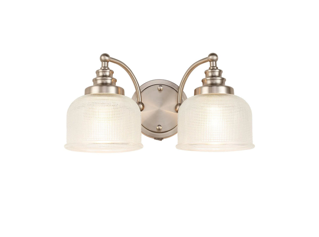 Gray Switched Double Wall Light, 2 Light E27 Satin Nickel/Clear Glass