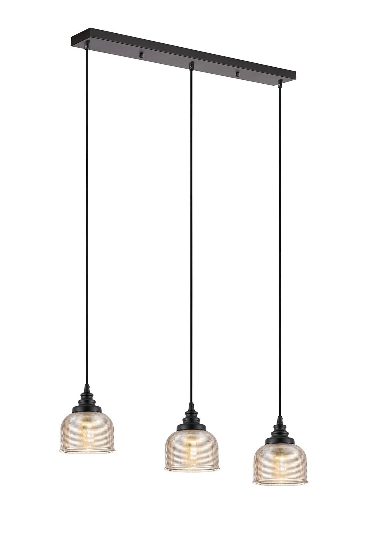 Gray 3 Light Linear Pendant, E27, Satin Black/Prismatic Dome Glass, Amber