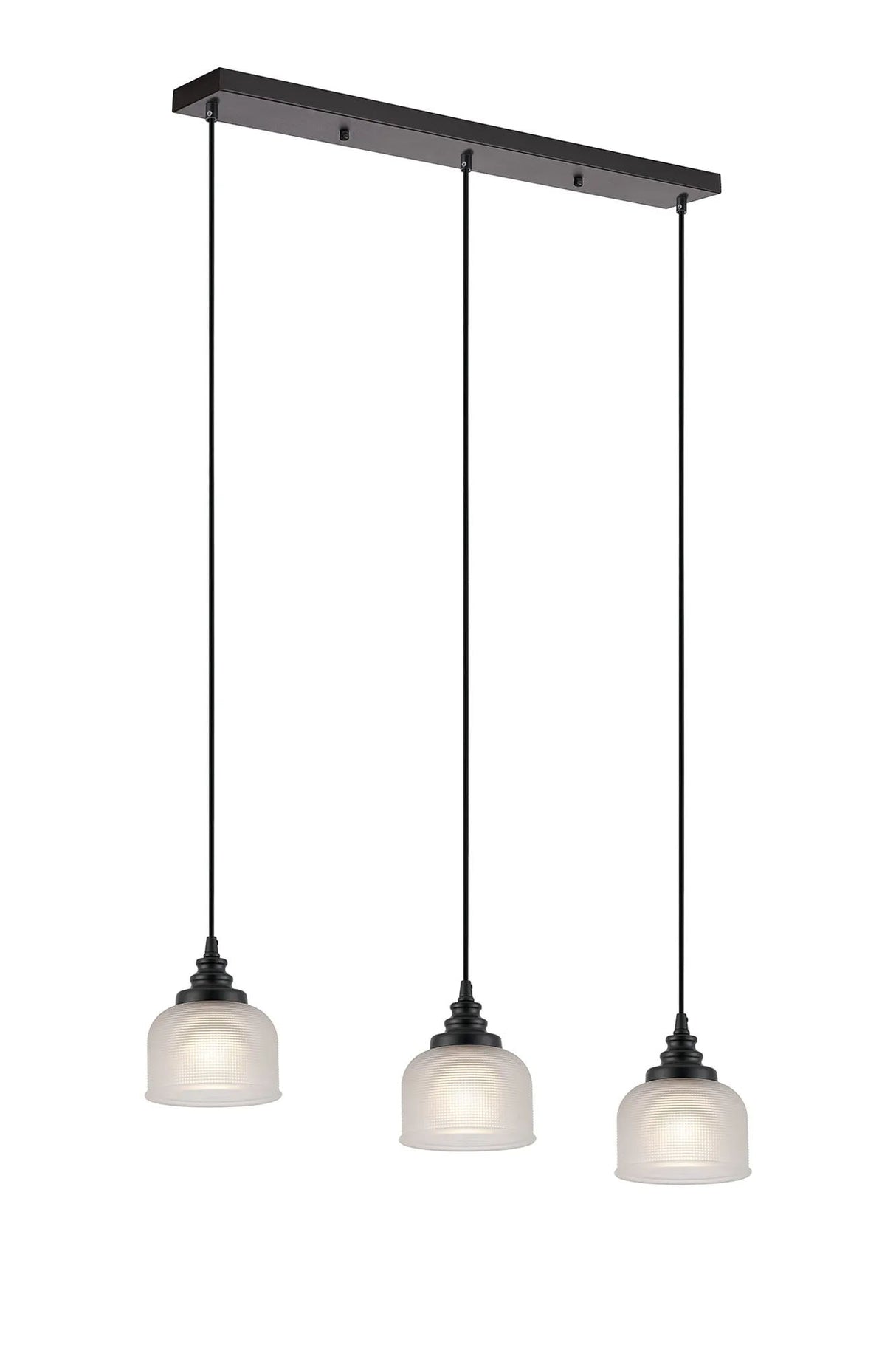 Gray 3 Light Linear Pendant, E27, Satin Black/Prismatic Dome Glass, Frosted