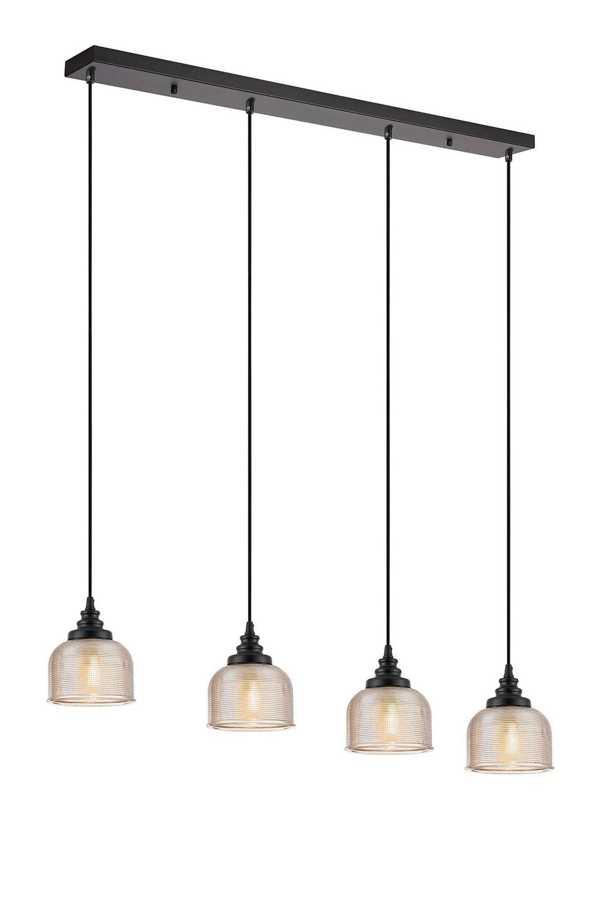 Gray 4 Light Linear Pendant, E27, Satin Black/Prismatic Dome Glass, Amber