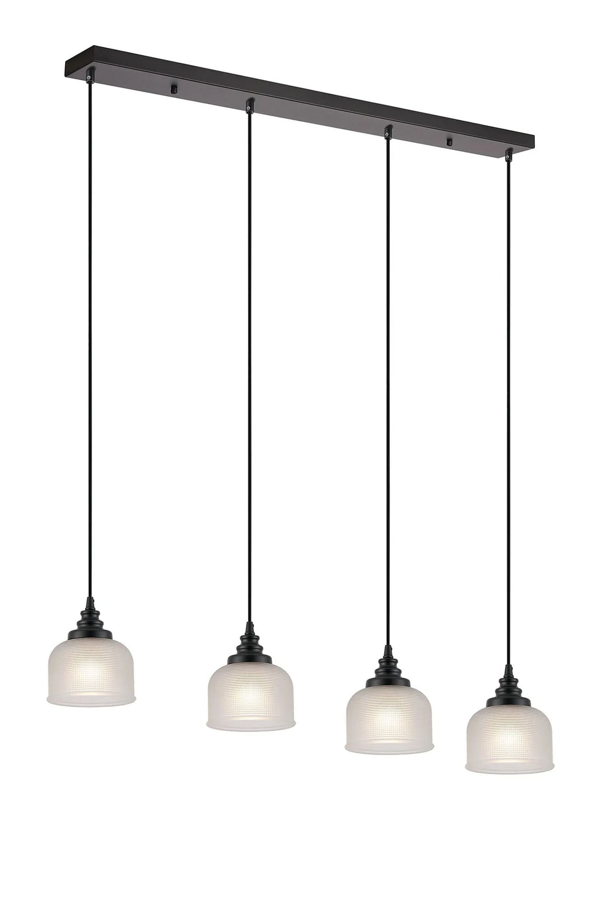 Gray 4 Light Linear Pendant, E27, Satin Black/Prismatic Dome Glass, Frosted