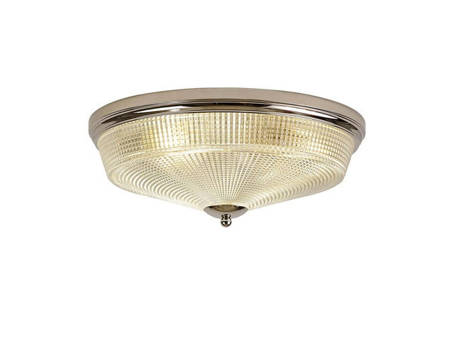 Gray 3 x E27 Flush Ceiling Light, Polished Nickel/Prismatic Glass