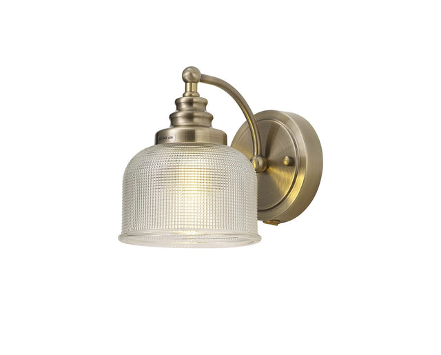 Gray Switched Wall Light, 1 x E27 Antique Brass/Prismatic Glass