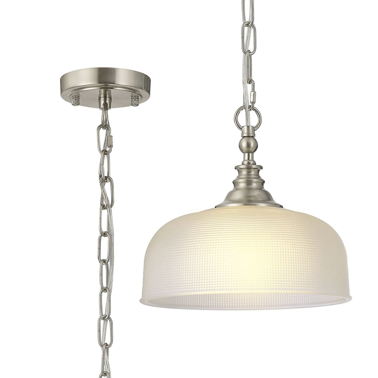Gray Flush/Single Pendant, 1 Light Adjustable E27, Satin Nickel/Frosted Glass