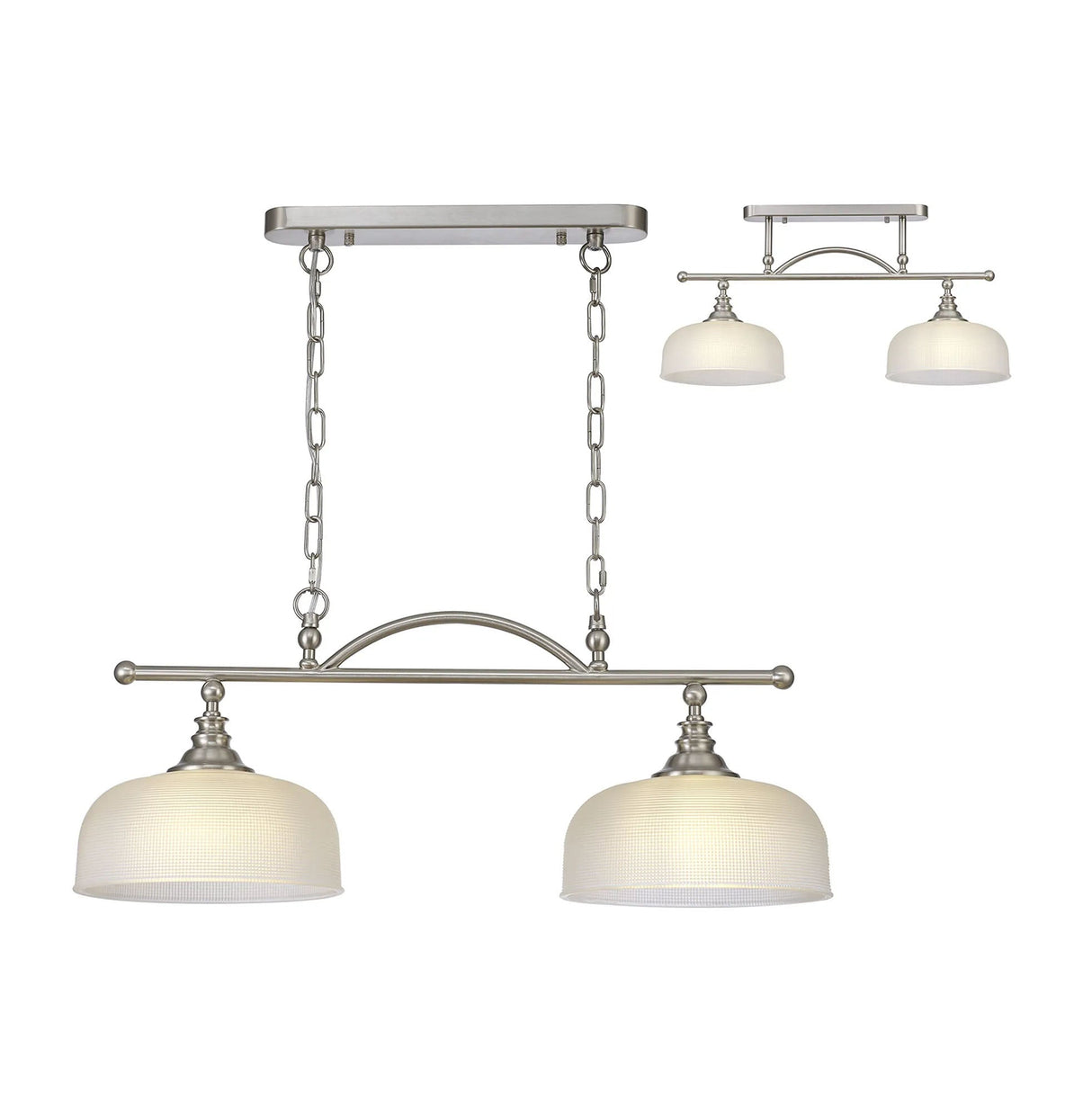 Gray Semi Flush/Pendant Bar, 2 Light Adjustable E27, Satin Nickel/Frosted Glass