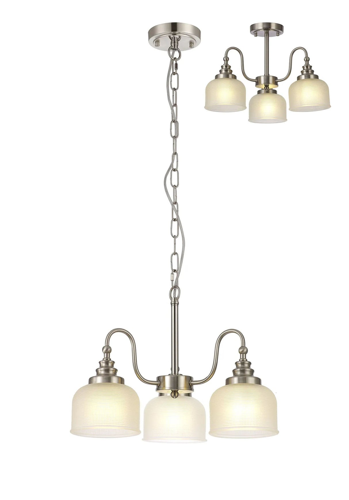 Gray Semi Flush/Pendant, 3 x E27, Satin Nickel/Frosted Glass